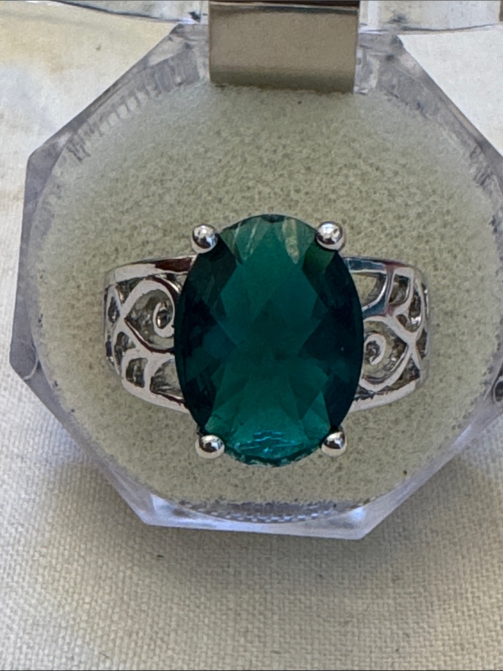 JTV Teal Oval Filigree Statement Ring